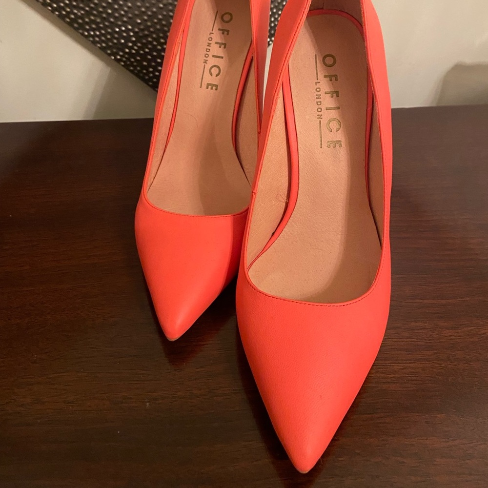 Neon orange office london heels, never worn.